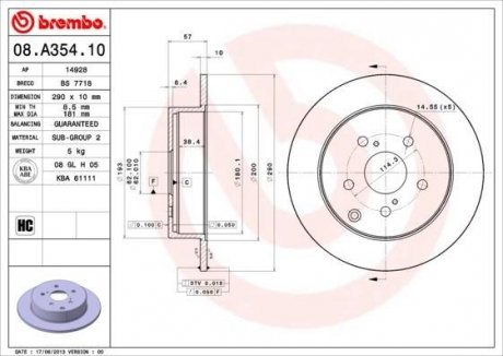 Тормозной диск BREMBO 08.A354.10 (фото 1)
