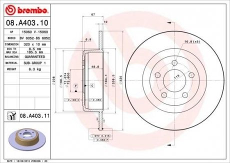 Тормозной диск BREMBO 08.A403.11 (фото 1)