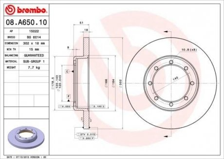 Тормозной диск BREMBO 08.A650.10 (фото 1)