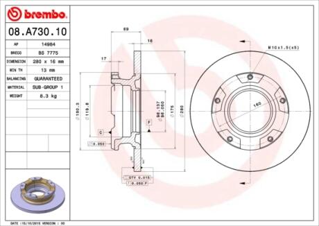 Диск гальмівний BREMBO 08.A730.10