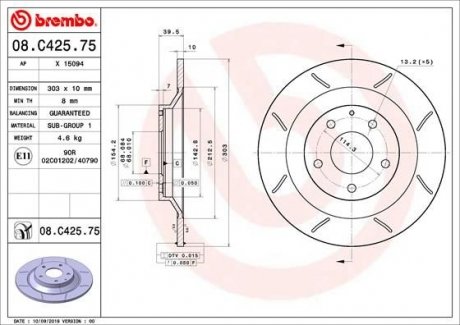Тормозной диск BREMBO 08.C425.75 (фото 1)