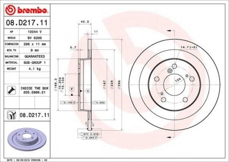 Гальмівний диск BREMBO 08.D217.11 (фото 1)