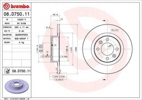 Гальмівний диск BREMBO 08.D750.11 (фото 1)