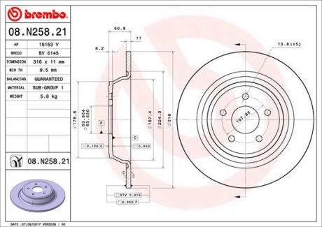 Тормозной диск задний BREMBO 08.N258.21