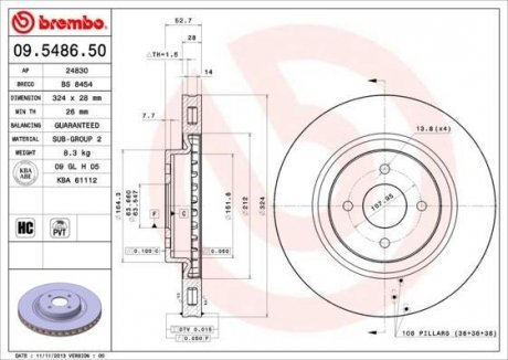 Тормозной диск BREMBO 09.5486.50 (фото 1)