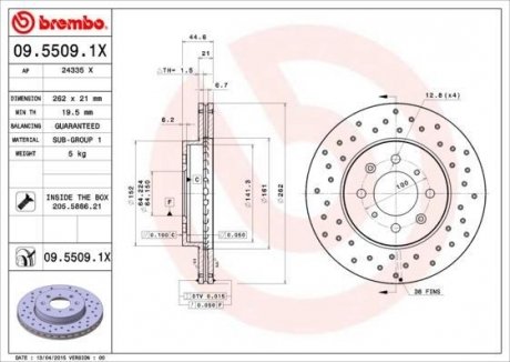 Тормозной диск BREMBO 09.5509.1X (фото 1)