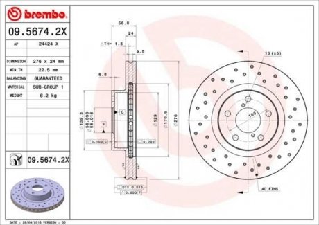Тормозной диск BREMBO 09.5674.2X (фото 1)