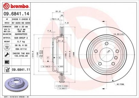 Тормозной диск BREMBO 09.6841.14 (фото 1)
