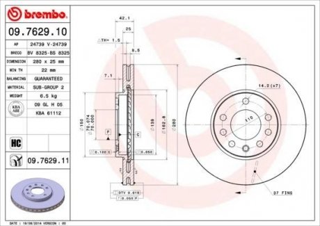 Тормозной диск BREMBO 09.7629.10 (фото 1)