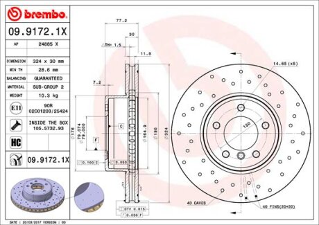 Тормозной диск BREMBO 09.9172.1X (фото 1)