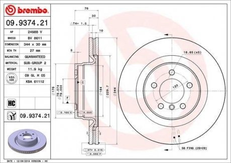 Тормозной диск BREMBO 09.9374.21 (фото 1)