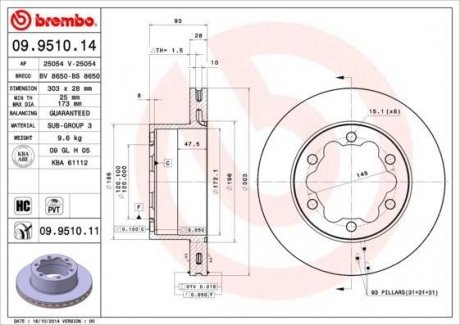 Гальмівний диск BREMBO 09.9510.14 (фото 1)