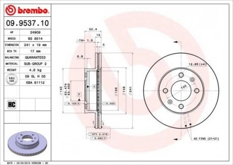 Гальмівний диск BREMBO 09.9537.10 (фото 1)