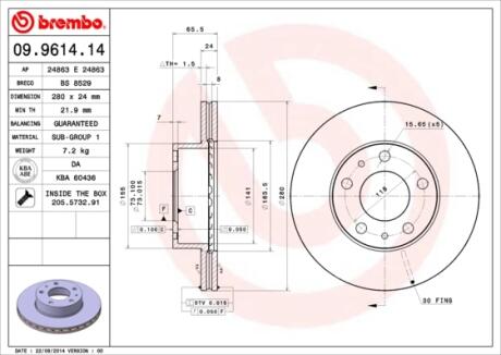 Гальмівний диск пер. Boxer 94- (280x66mm) BREMBO 09.9614.14