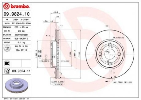 Гальмівний диск BREMBO 09.9824.10 (фото 1)