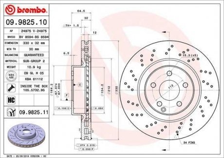 Гальмівний диск BREMBO 09.9825.11 (фото 1)