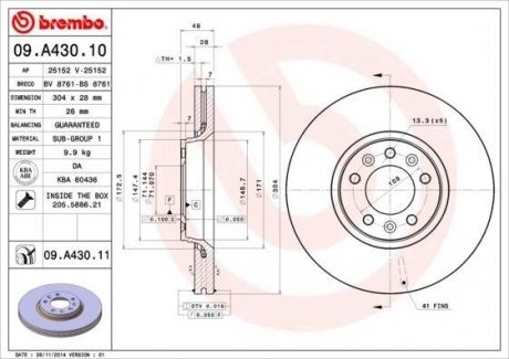 Гальмівний диск BREMBO 09.A430.10 (фото 1)