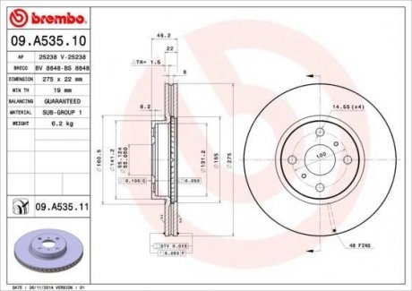 Тормозной диск BREMBO 09.A535.11 (фото 1)