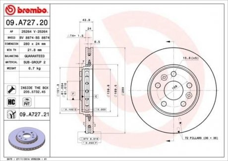 Тормозной диск BREMBO 09.A727.21 (фото 1)