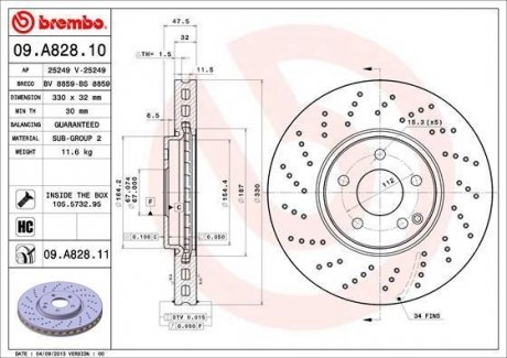 Тормозной диск вентилируемый BREMBO 09.A828.11