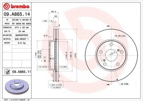 Гальмівний диск BREMBO 09.A865.11 (фото 1)