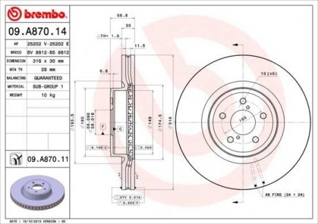 Диск гальмівний BREMBO 09.A870.11