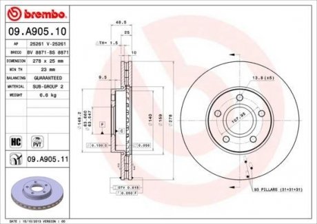 Тормозной диск BREMBO 09.A905.11