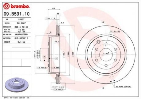Тормозной диск BREMBO 09.B591.10 (фото 1)