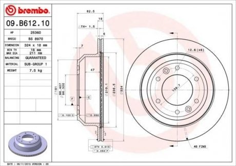 Диск тормозной BREMBO 09.B612.10 (фото 1)
