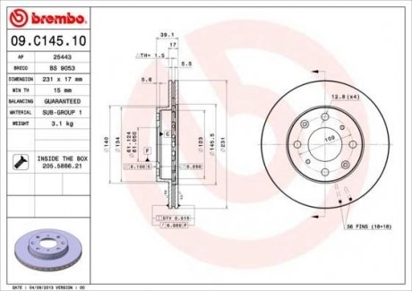 Тормозной диск BREMBO 09.C145.10 (фото 1)