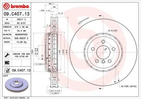 Гальмівний диск BREMBO 09.C407.13 (фото 1)