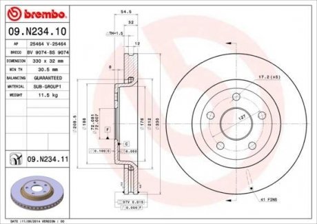 Тормозные диски BREMBO 09.N234.11 (фото 1)