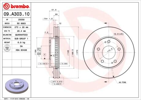 Диск тормозной BREMBO 09.A303.10