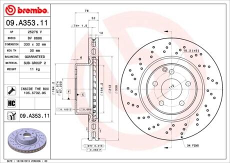 Фото гальмівний диск BREMBO 09.A353.11 Гальмівний диск BREMBO 09.A353.11