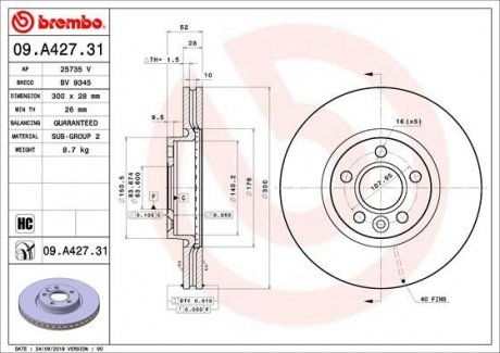 Гальмівний диск BREMBO 09.A427.31 (фото 1)