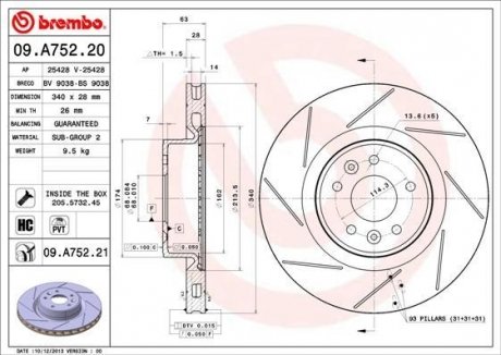 Гальмівний диск BREMBO 09.A752.21 (фото 1)