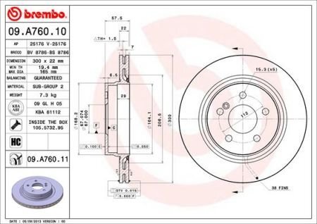 Тормозной диск зад. DB C (W204), E (C207) 2.1CDI-5.5 07- BREMBO 09.A760.11