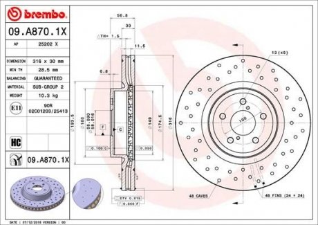 Тормозной диск BREMBO 09.A870.1X (фото 1)
