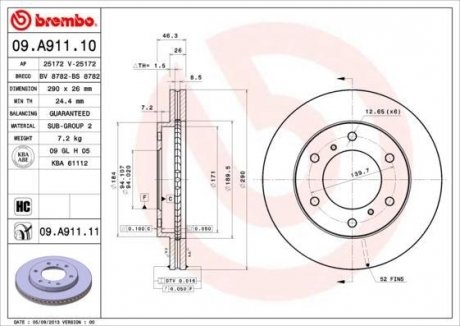 Тормозной диск BREMBO 09.A911.11 (фото 1)