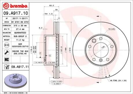 Тормозной диск BREMBO 09.A917.11