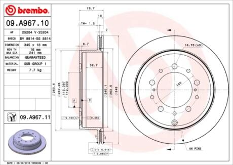 Гальмівний диск вентильований BREMBO 09.A967.11