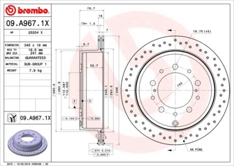 Гальмівний диск BREMBO 09.A967.1X (фото 1)
