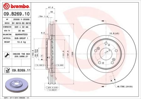 Тормозной диск Painted disk BREMBO 09.B269.11