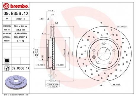 Гальмівний диск BREMBO 09.B356.1X (фото 1)