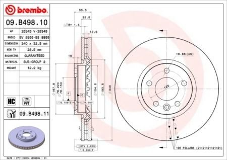 Гальмівний диск BREMBO 09.B498.11 (фото 1)