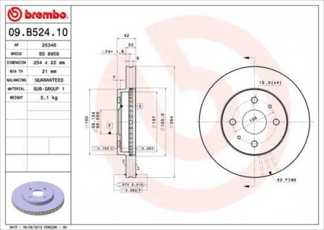 Гальмівний диск BREMBO 09.B524.10 (фото 1)