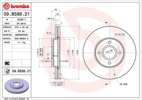 Гальмівний диск BREMBO 09.B588.21