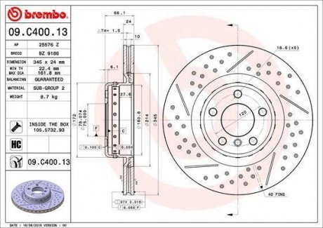 Тормозной диск BREMBO 09.C400.13