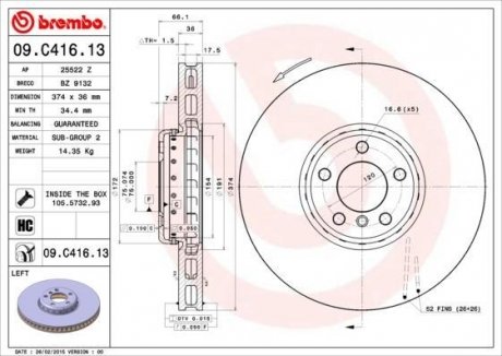 Тормозной диск BREMBO 09.C416.13 (фото 1)