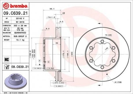 Тормозной диск BREMBO 09.C639.21 (фото 1)